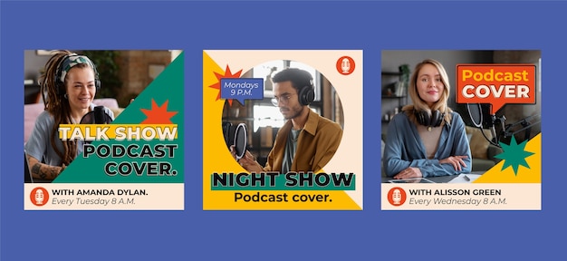 Free vector hand drawn flat podcast cover design