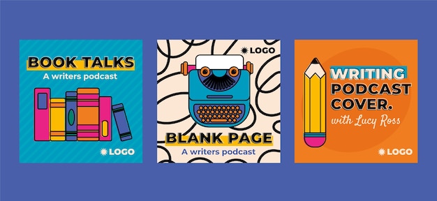 Free vector hand drawn flat podcast cover design