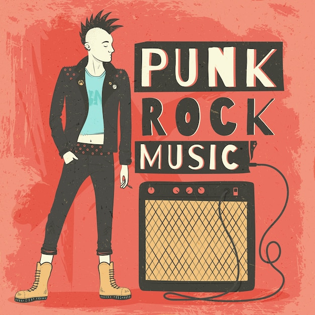 Vettore gratuito illustrazione punk rock piatta disegnata a mano