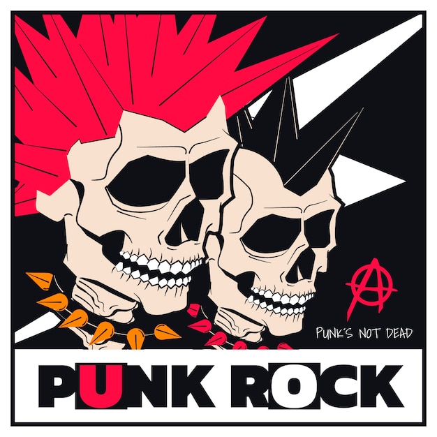Illustrazione punk rock piatta disegnata a mano