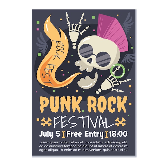 Vettore gratuito poster design piatto punk rock disegnato a mano