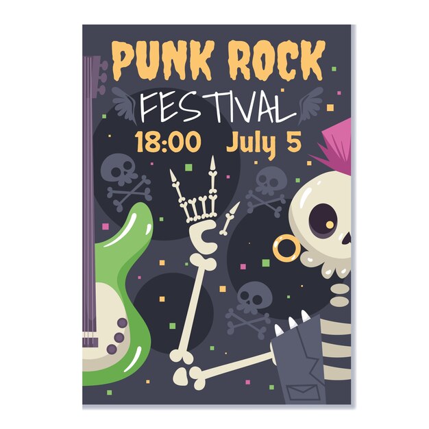 Hand drawn flat punk rock poster design