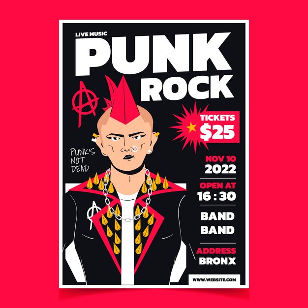 Hand drawn flat punk rock poster design