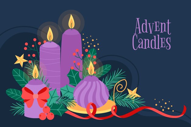 Free vector hand drawn flat purple candles advent background