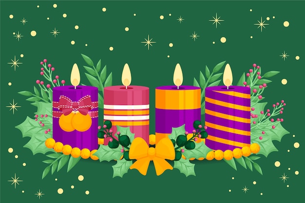 Hand drawn flat purple candles advent background