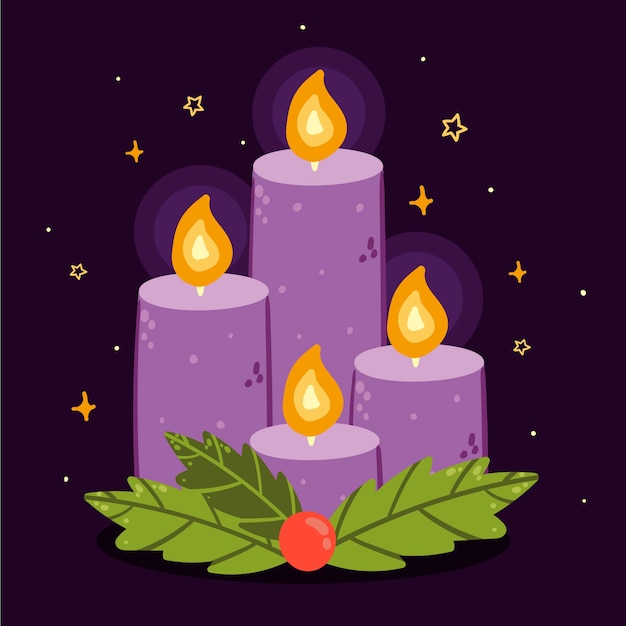 Vettore gratuito illustrazione disegnata a mano di candele piatte viola