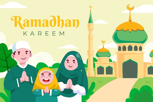 Нарисованная рукой плоская иллюстрация рамадана