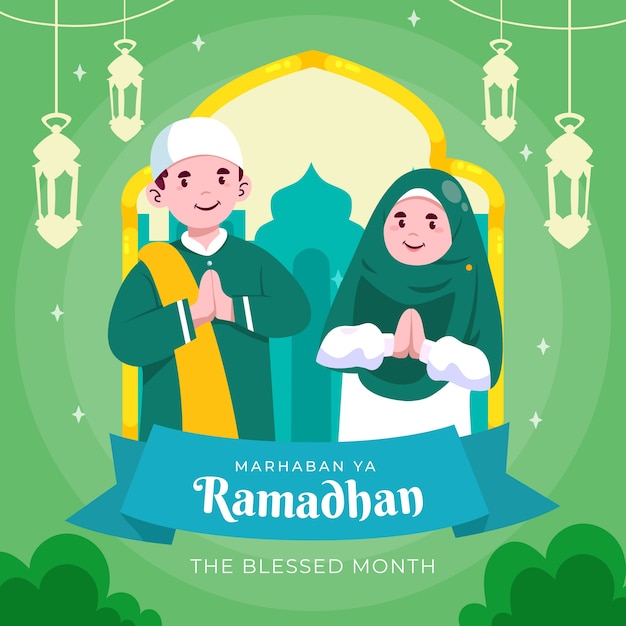 Hand drawn flat ramadan illustration