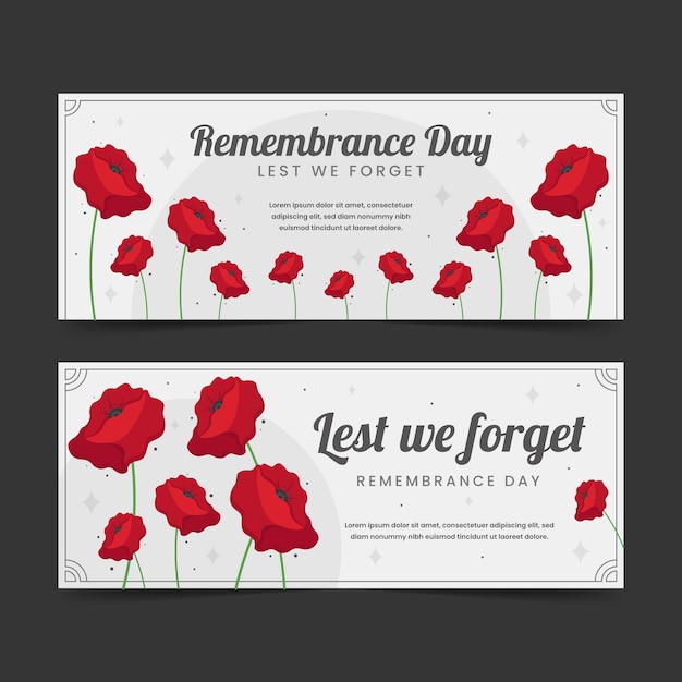 Free vector hand drawn flat remembrance day horizontal banners set