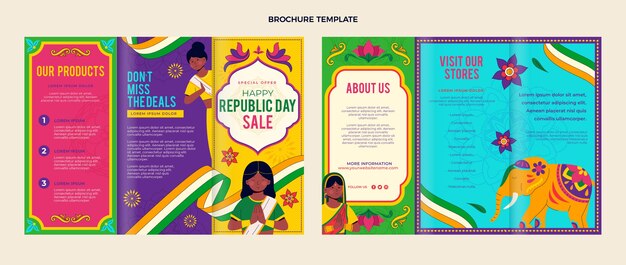 Hand drawn flat republic day brochure template