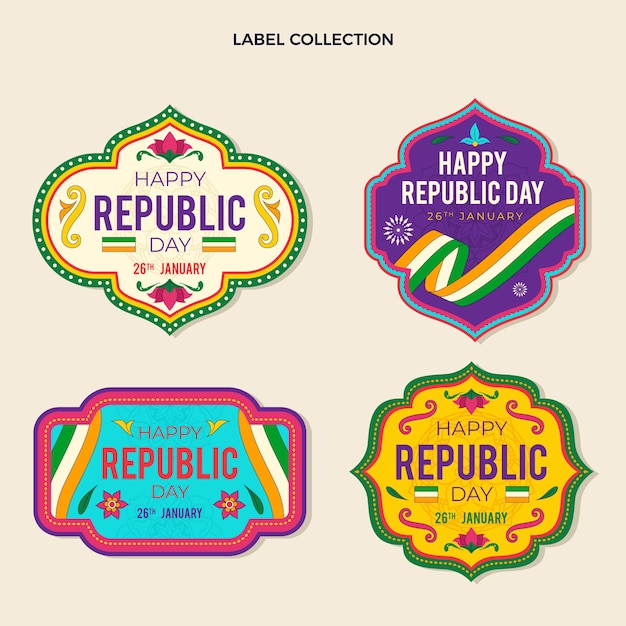 Hand drawn flat republic day labels collection