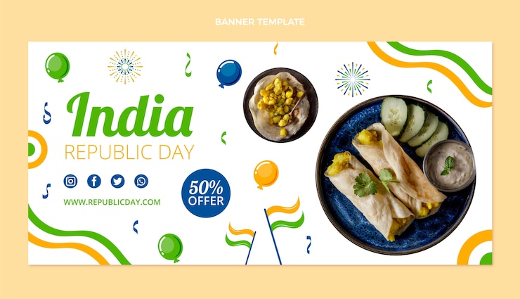 मुफ़्त वेक्टर hand drawn flat republic day sale horizontal banner