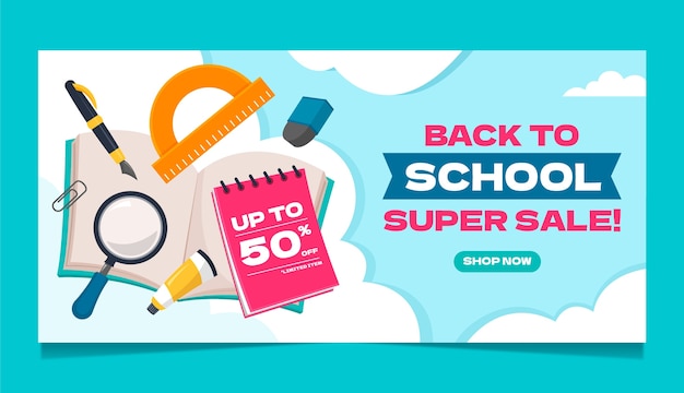 Hand drawn flat sale back to school banner