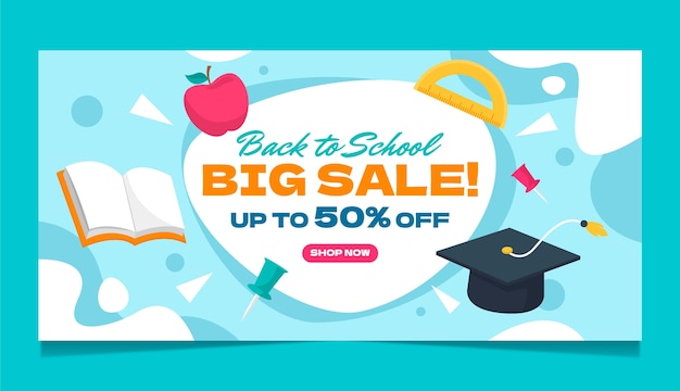 Hand drawn flat sale back to school banner