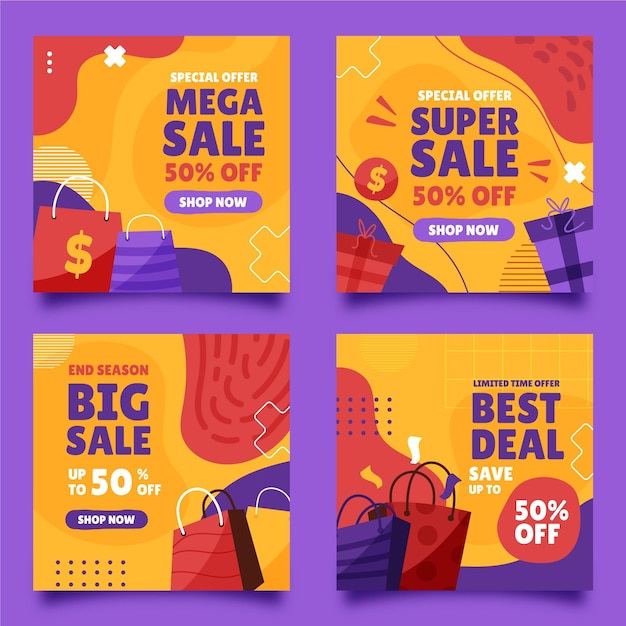 Free vector hand drawn flat sale instagram post set