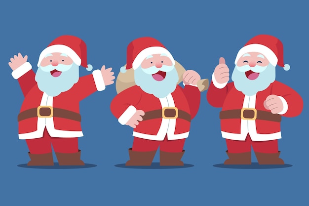 Hand drawn flat santa claus characters collection