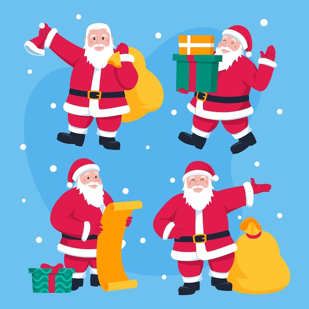 Free vector hand drawn flat santa claus characters collection