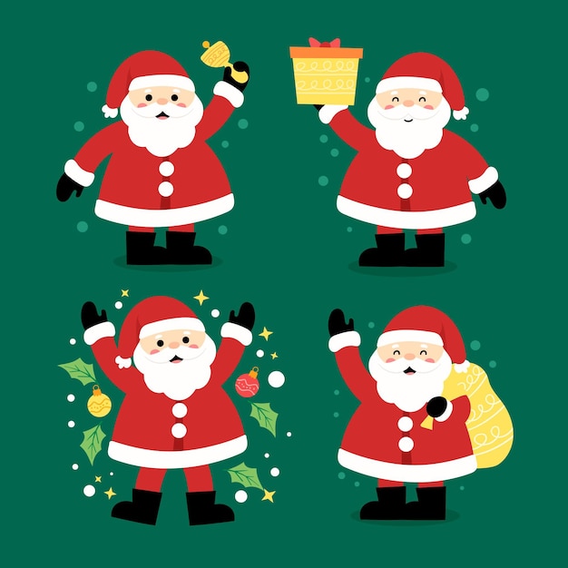 Free vector hand drawn flat santa claus characters collection