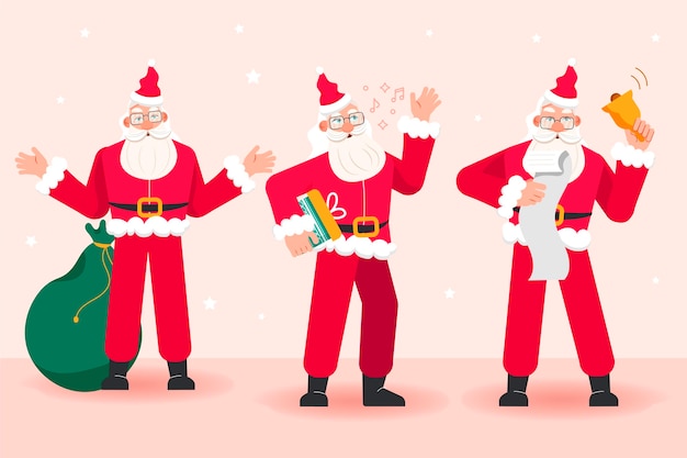 Free vector hand drawn flat santa claus characters collection