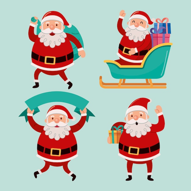 Free vector hand drawn flat santa claus characters collection