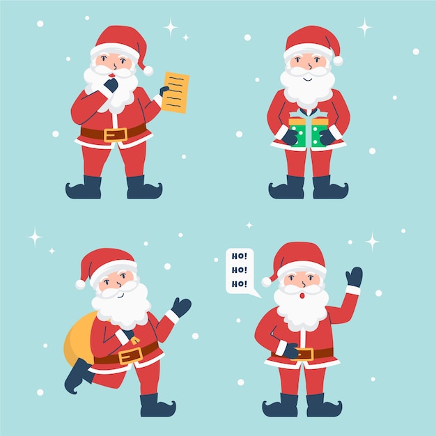 Free vector hand drawn flat santa claus characters collection