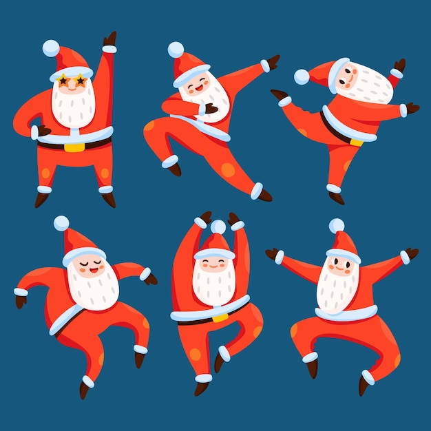 Free vector hand drawn flat santa claus characters collection