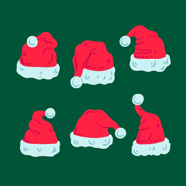 Free vector hand drawn flat santa's hat collection