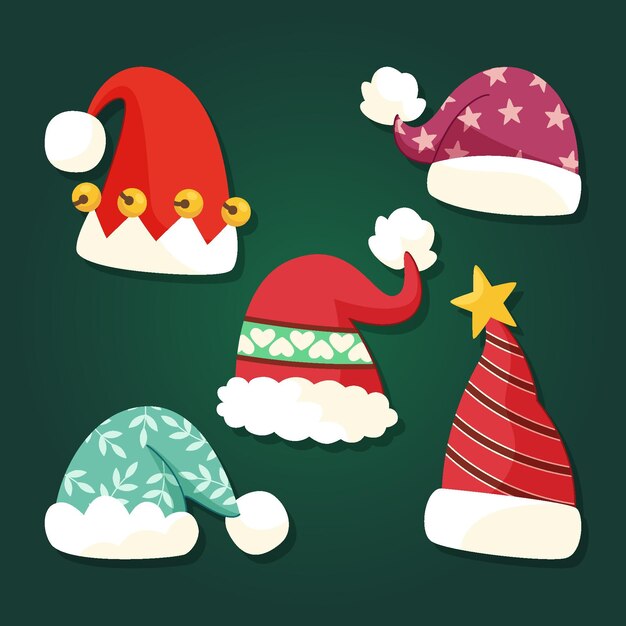 Hand drawn flat santa's hat collection