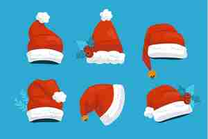 Free vector hand drawn flat santa's hat collection