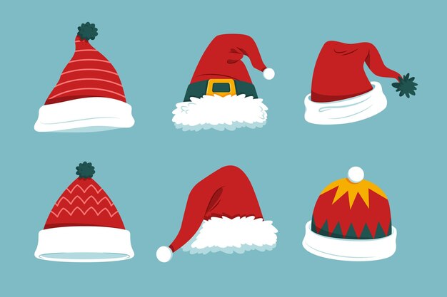 Hand drawn flat santa's hat collection