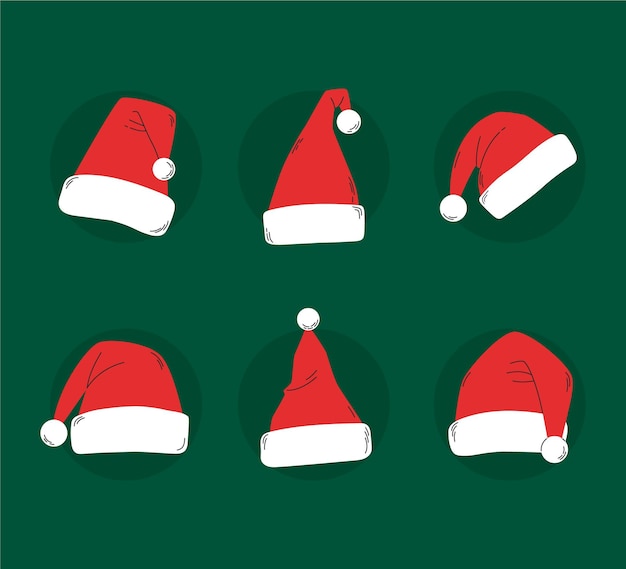 Hand drawn flat santa's hat collection