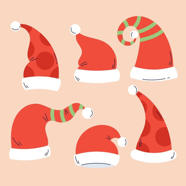 Hand drawn flat santa's hat collection