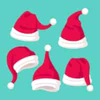 Free vector hand drawn flat santa's hat collection