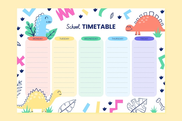 Нарисованное вручную плоское школьное расписание