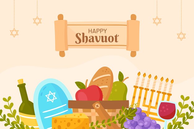 손으로 그린 평면 shavuot 배경