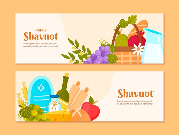 Vettore gratuito banner shavuot piatto disegnato a mano