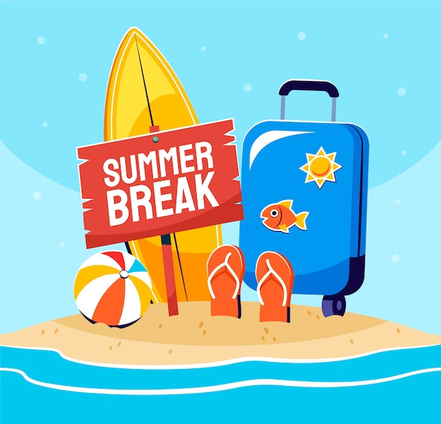 Hand drawn flat summer break illustration