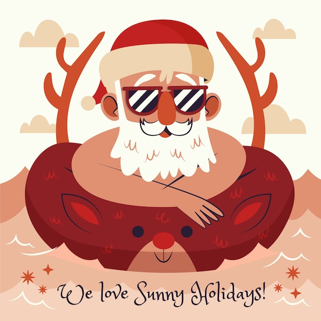 Hand drawn flat summer christmas illustration