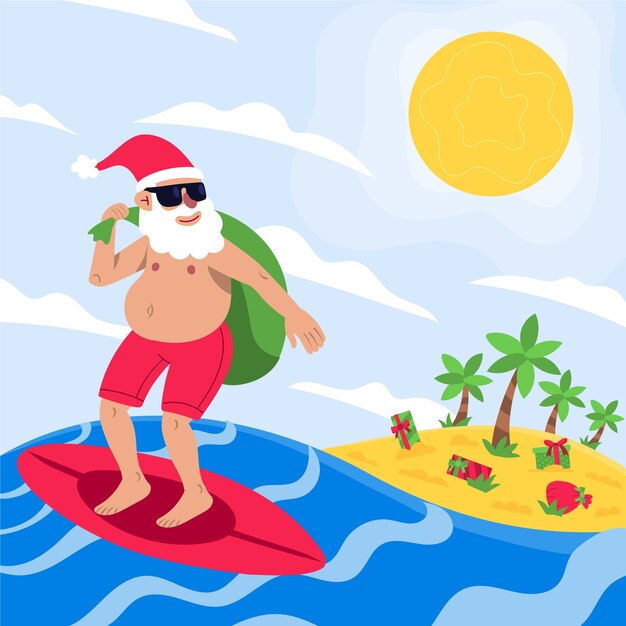 Hand drawn flat summer christmas illustration