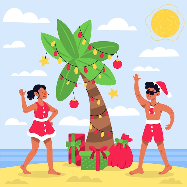 Hand drawn flat summer christmas illustration