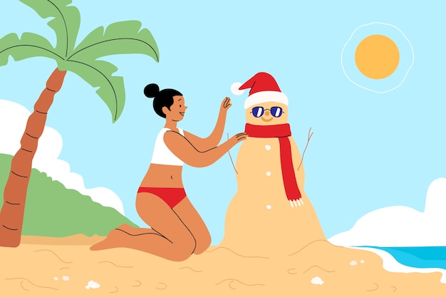 Hand drawn flat summer christmas illustration