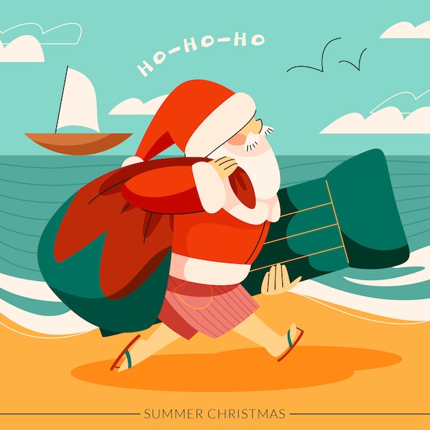 Hand drawn flat summer christmas illustration