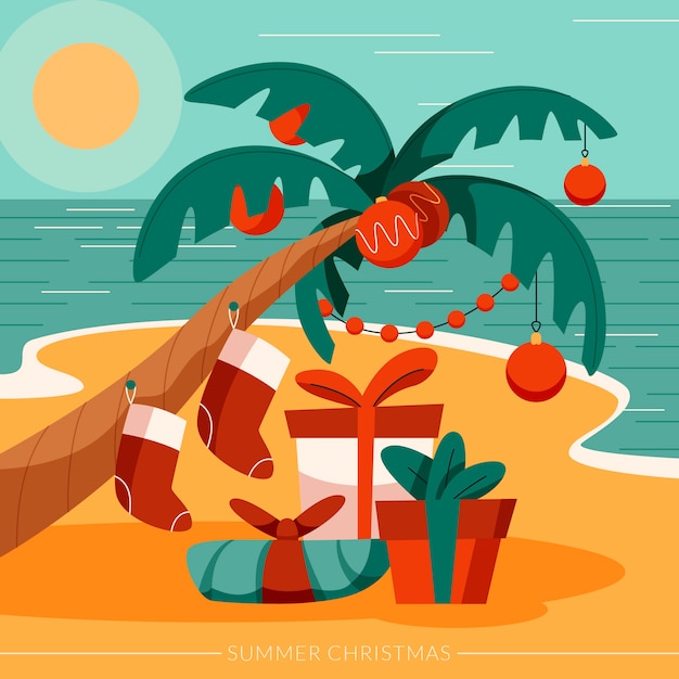 Free vector hand drawn flat summer christmas illustration