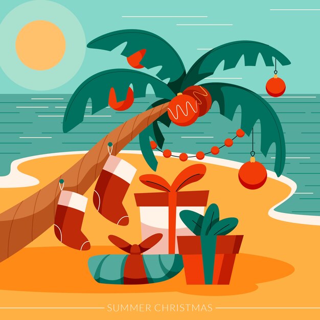 Hand drawn flat summer christmas illustration