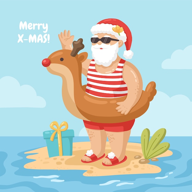 Hand drawn flat summer christmas illustration