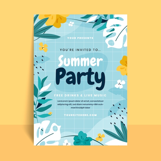 Hand drawn flat summer party flyer or poster