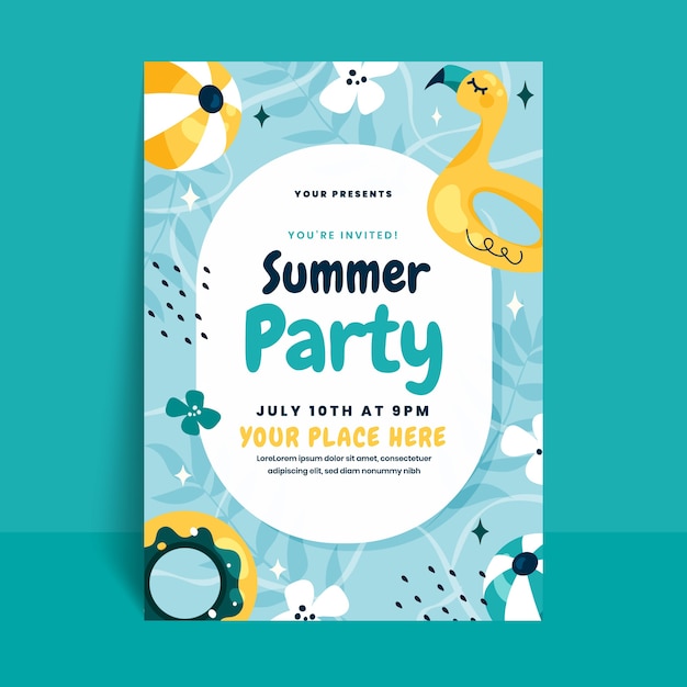 Free vector hand drawn flat summer party flyer or poster