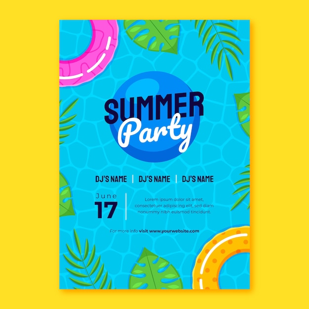 Hand drawn flat summer party flyer or poster