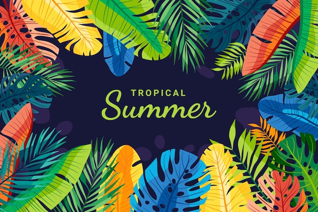 Hand drawn flat summer tropical background