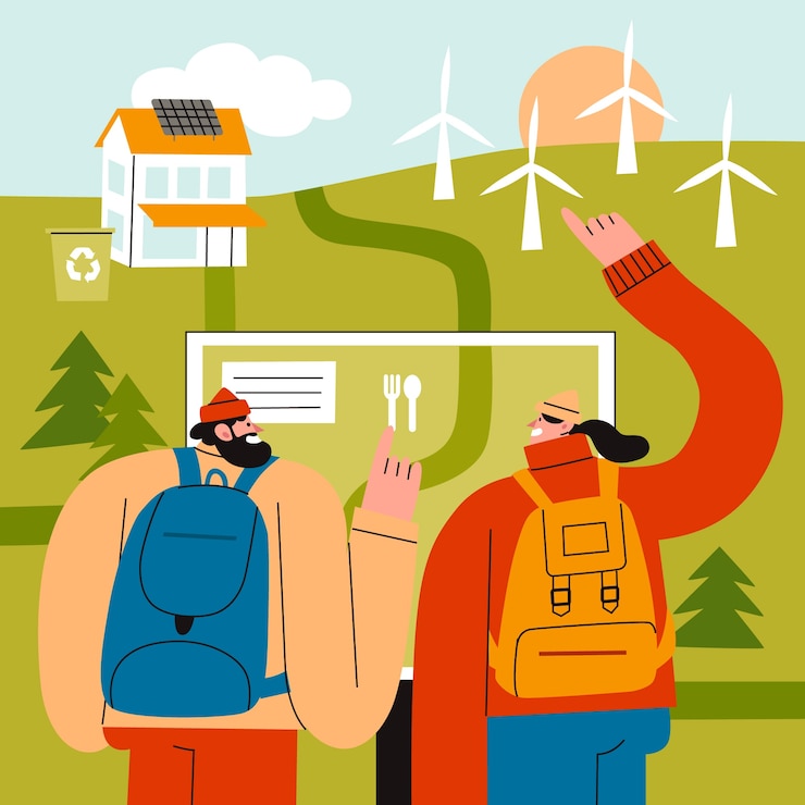 無料Vector 手描きの平らな持続可能な旅行イラスト